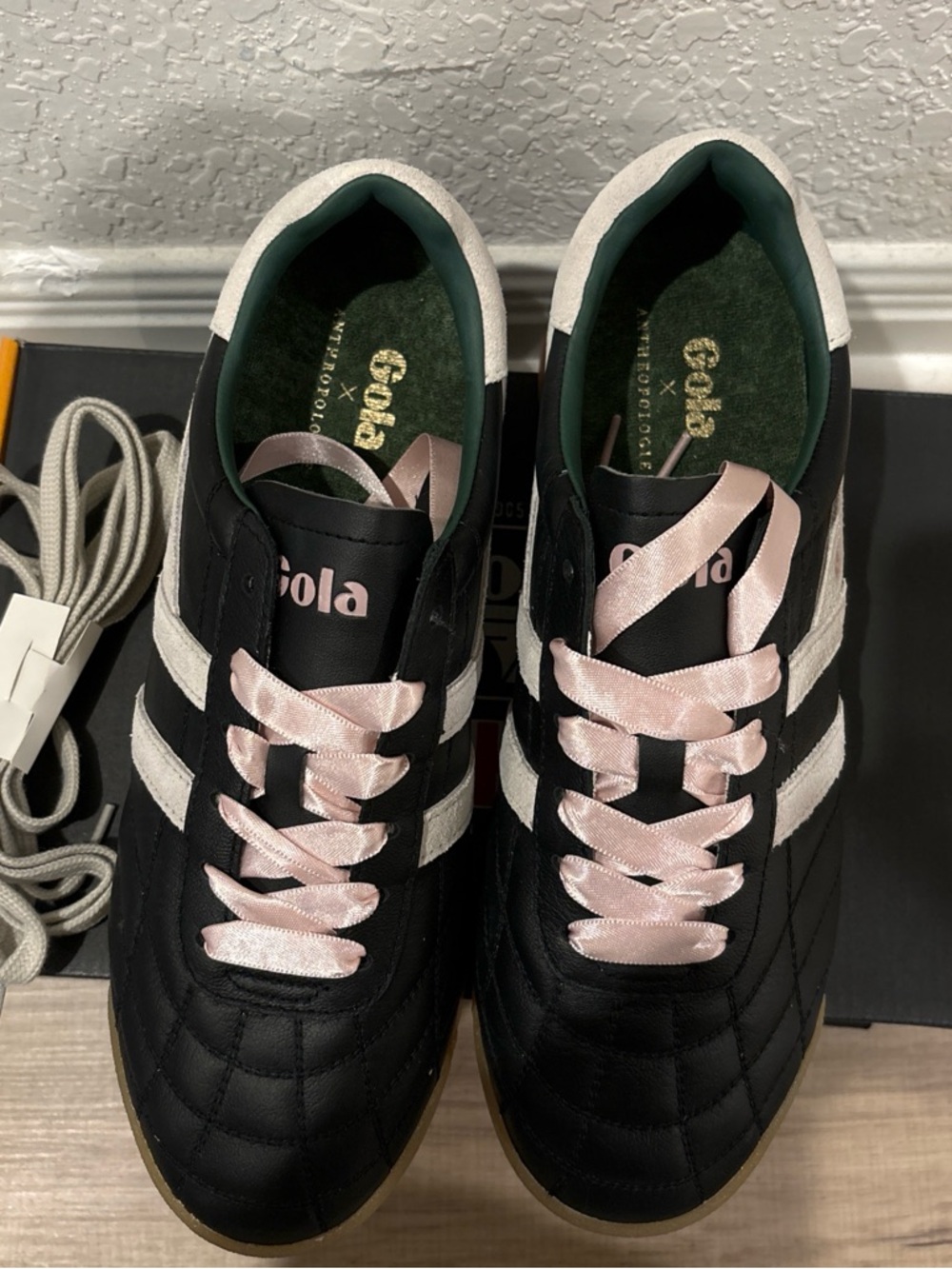 Gola Black Sneakers with Pink Satin Laces and White Stripes - Picture 3 of 4